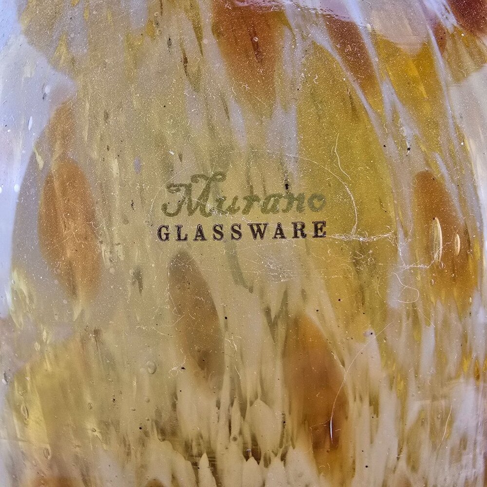 Murano Glassware Tall Art Glass Vase Amber & Red Leaf Pattern - Picture 2 of 5